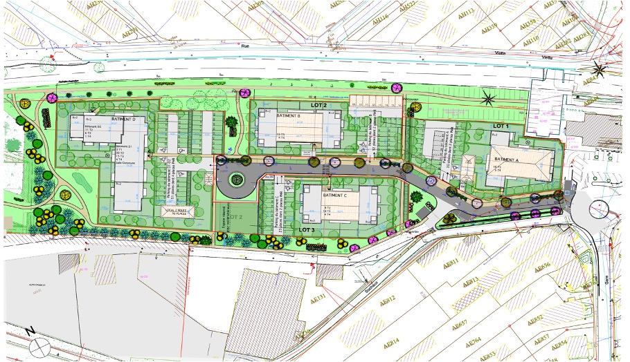 Plan de masse d'un ensemble immobilier de 96 logements à Audincourt – résidence intergénérationnelle et logements sociaux conçus par ABC Architecture